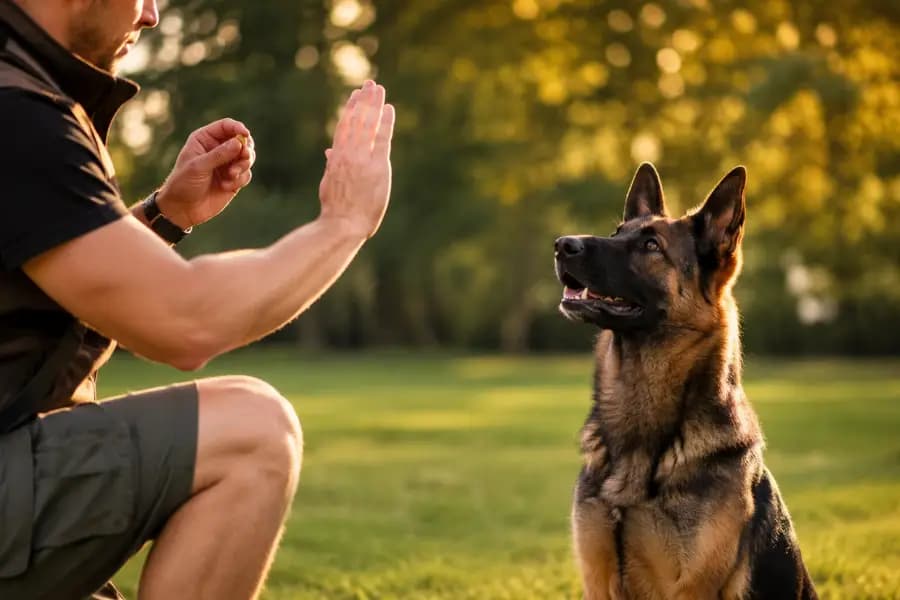 Adestrador treinando um cachorro